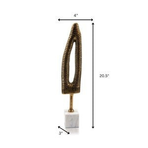 21" Antiqued Gold And White Aluminum And Marble Tabletop Sculpture