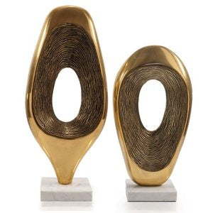 19" Gold And White Aluminum And Marble Abstract Tabletop Sculpture