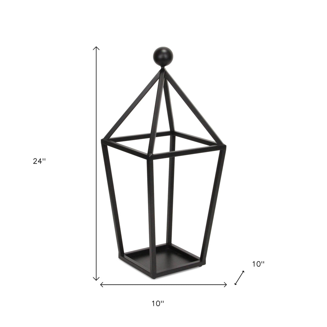 24" Black Geometric Metal Tabletop Lantern Candle Holder