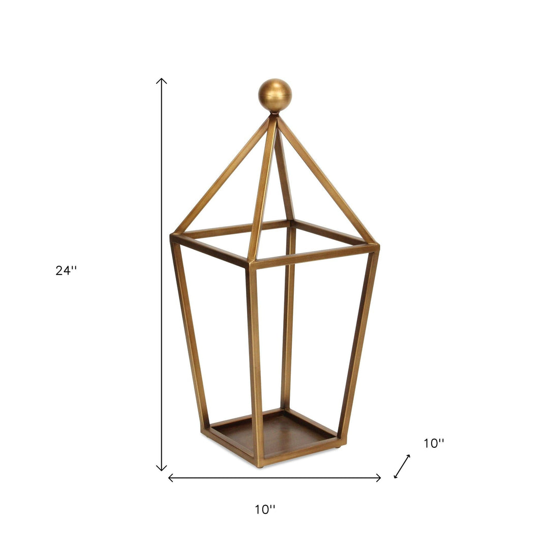 24" Gold Geometric Metal Tabletop Lantern Candle Holder