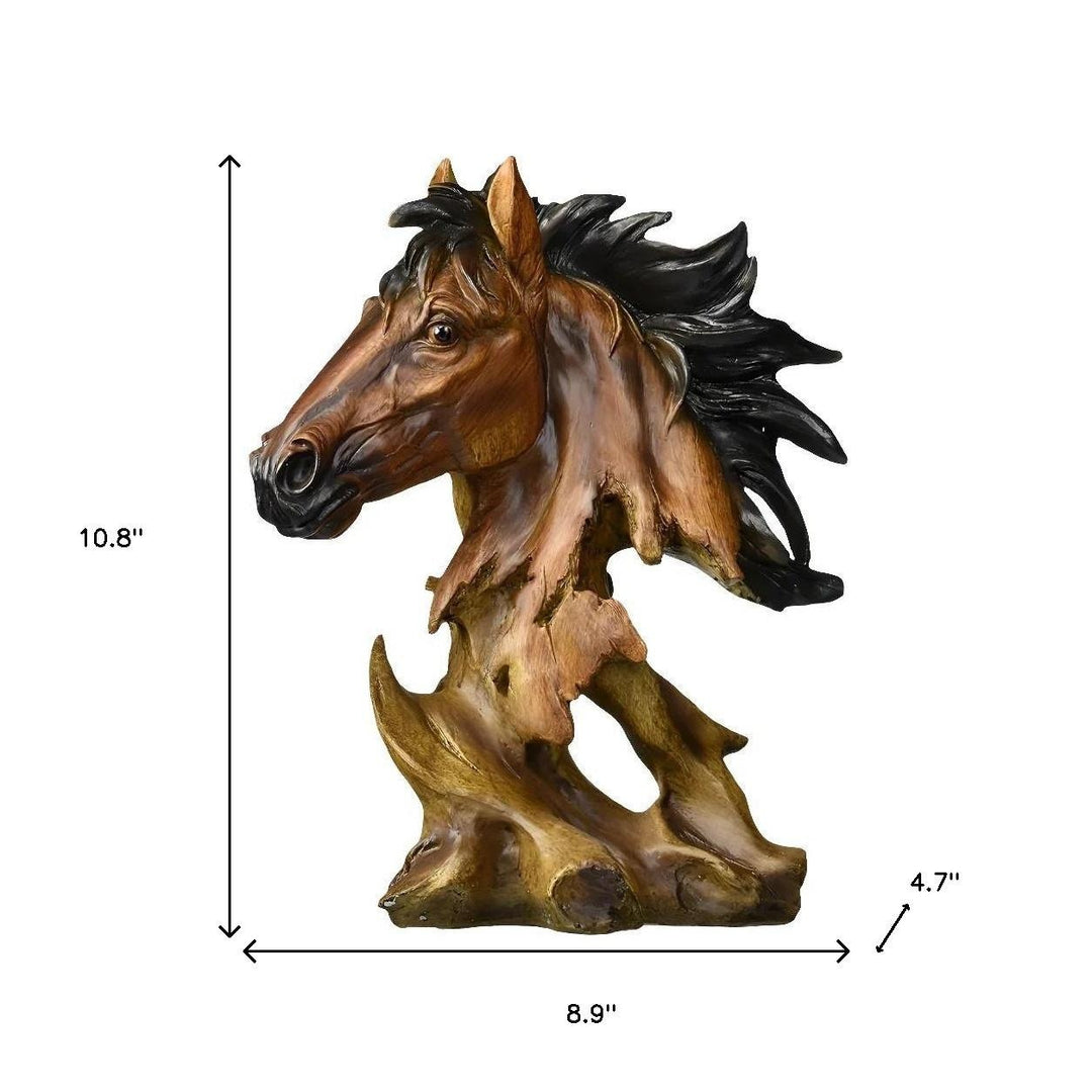 11" Antiqued Bronze And Black Polyresin Horse Tabletop Sculpture