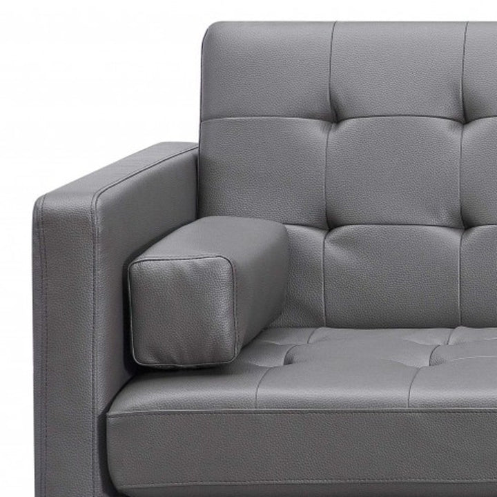 Elegant 80" Gray Faux Leather Sleeper Sofa with Silver Legs - Contemporary Comfort & Style