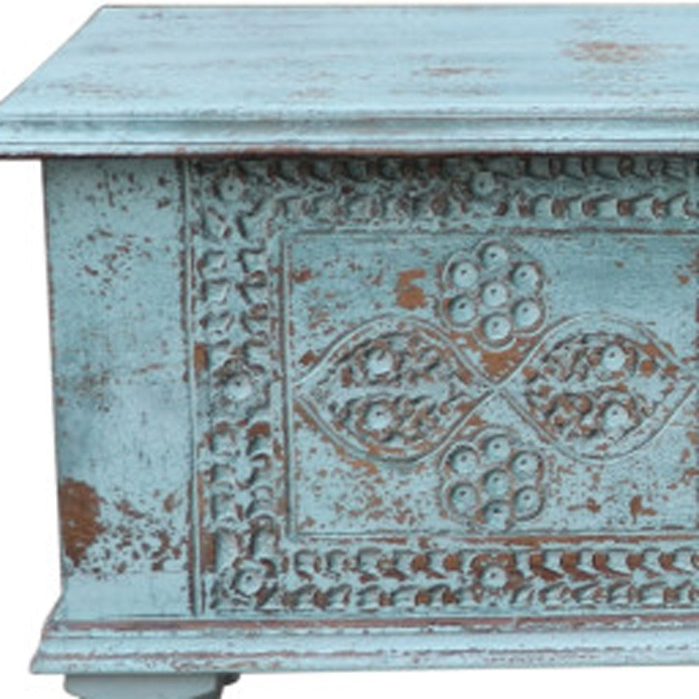 NEW 54" Aqua Carved And Distressed Solid Wood Lift Top Coffee Table