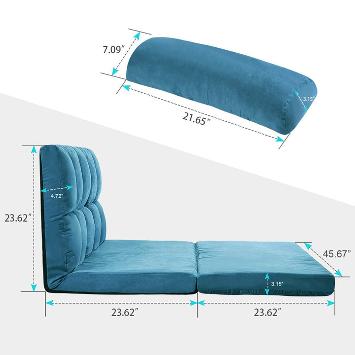 Double Chaise Lounge Sofa Floor Couch and Sofa with Two Pillows, Comfortable Seating for Living Room, Relaxing Furniture, Blue
