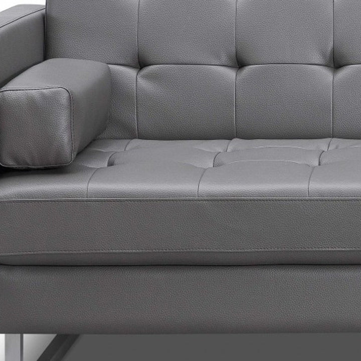 Elegant 80" Gray Faux Leather Sleeper Sofa with Silver Legs - Contemporary Comfort & Style