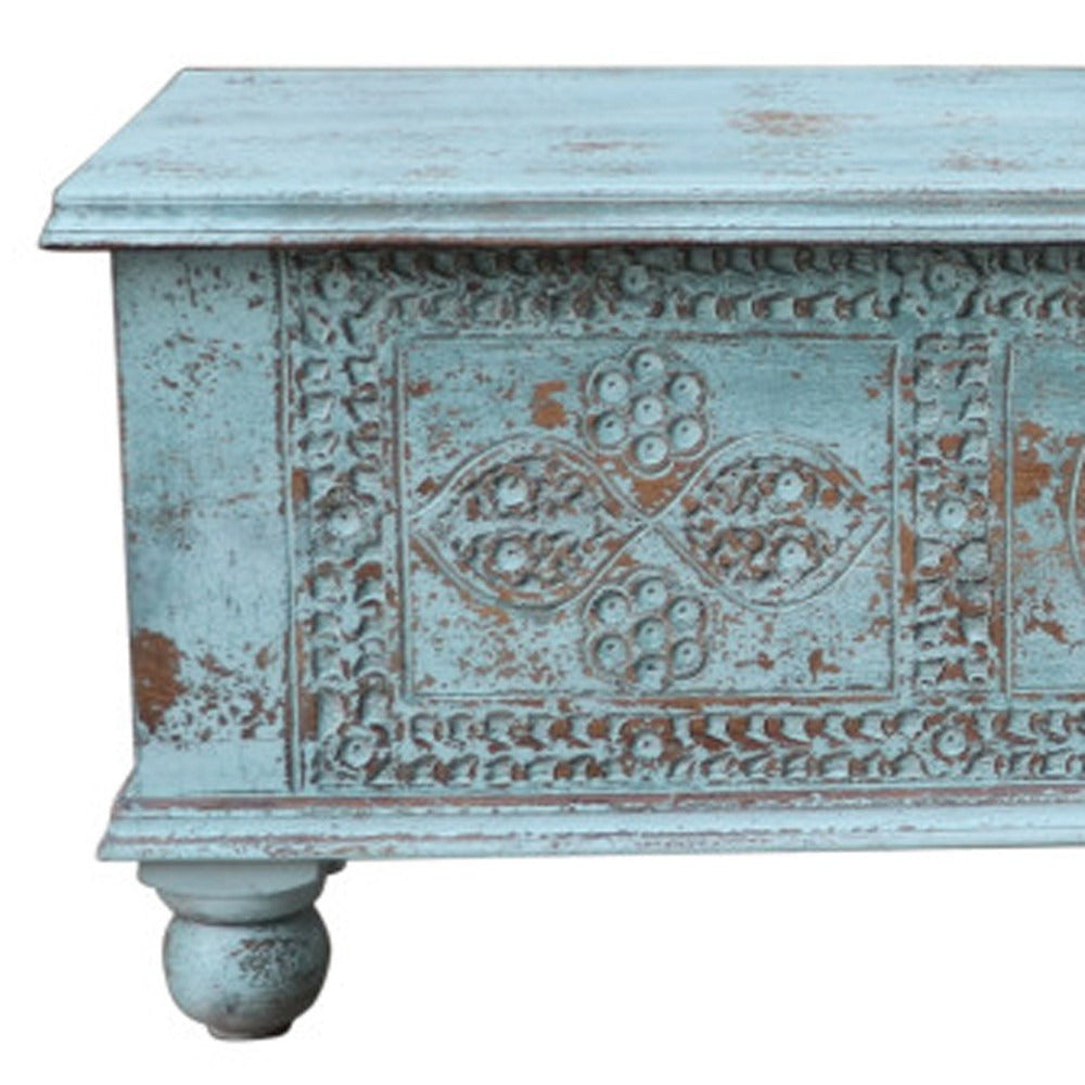 NEW 54" Aqua Carved And Distressed Solid Wood Lift Top Coffee Table