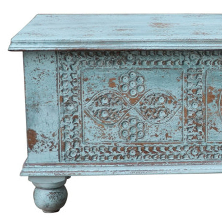NEW 54" Aqua Carved And Distressed Solid Wood Lift Top Coffee Table