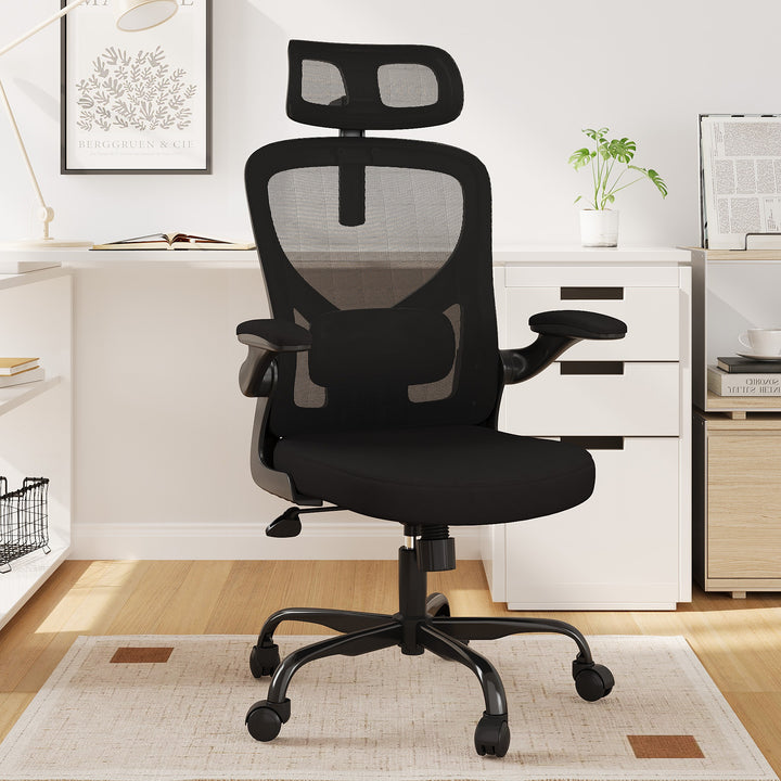 ErgoPro Black Mesh Adjustable Gaming Chair – Flip-Up Arms, Swivel Base & Enhanced Lumbar Support