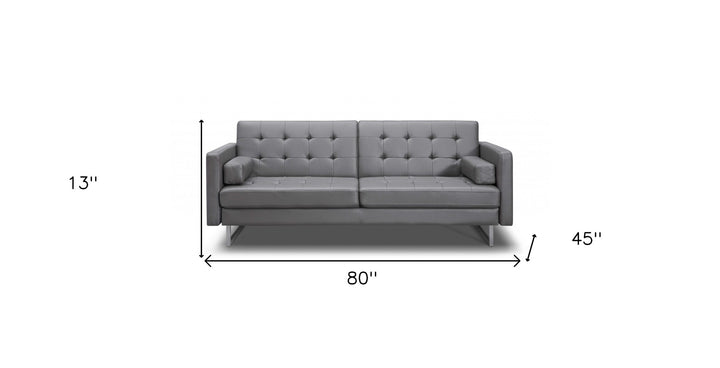 Elegant 80" Gray Faux Leather Sleeper Sofa with Silver Legs - Contemporary Comfort & Style
