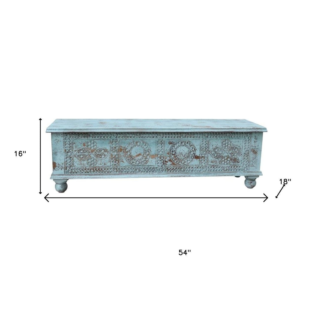 NEW 54" Aqua Carved And Distressed Solid Wood Lift Top Coffee Table