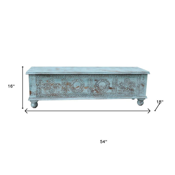 NEW 54" Aqua Carved And Distressed Solid Wood Lift Top Coffee Table