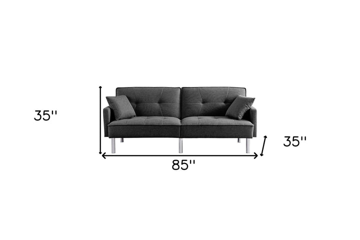 Premium Dark Gray Convertible Futon Sleeper Sofa with Silver Legs - 85 Inch