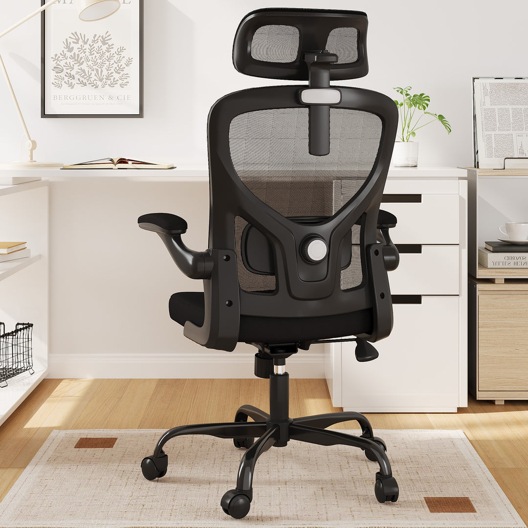 ErgoPro Black Mesh Adjustable Gaming Chair – Flip-Up Arms, Swivel Base & Enhanced Lumbar Support