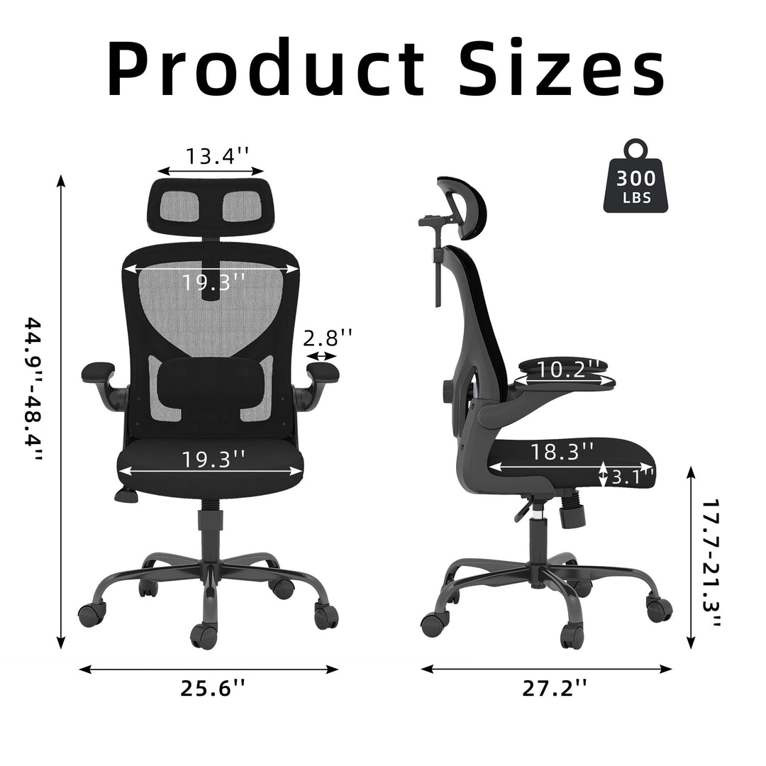 ErgoPro Black Mesh Adjustable Gaming Chair – Flip-Up Arms, Swivel Base & Enhanced Lumbar Support