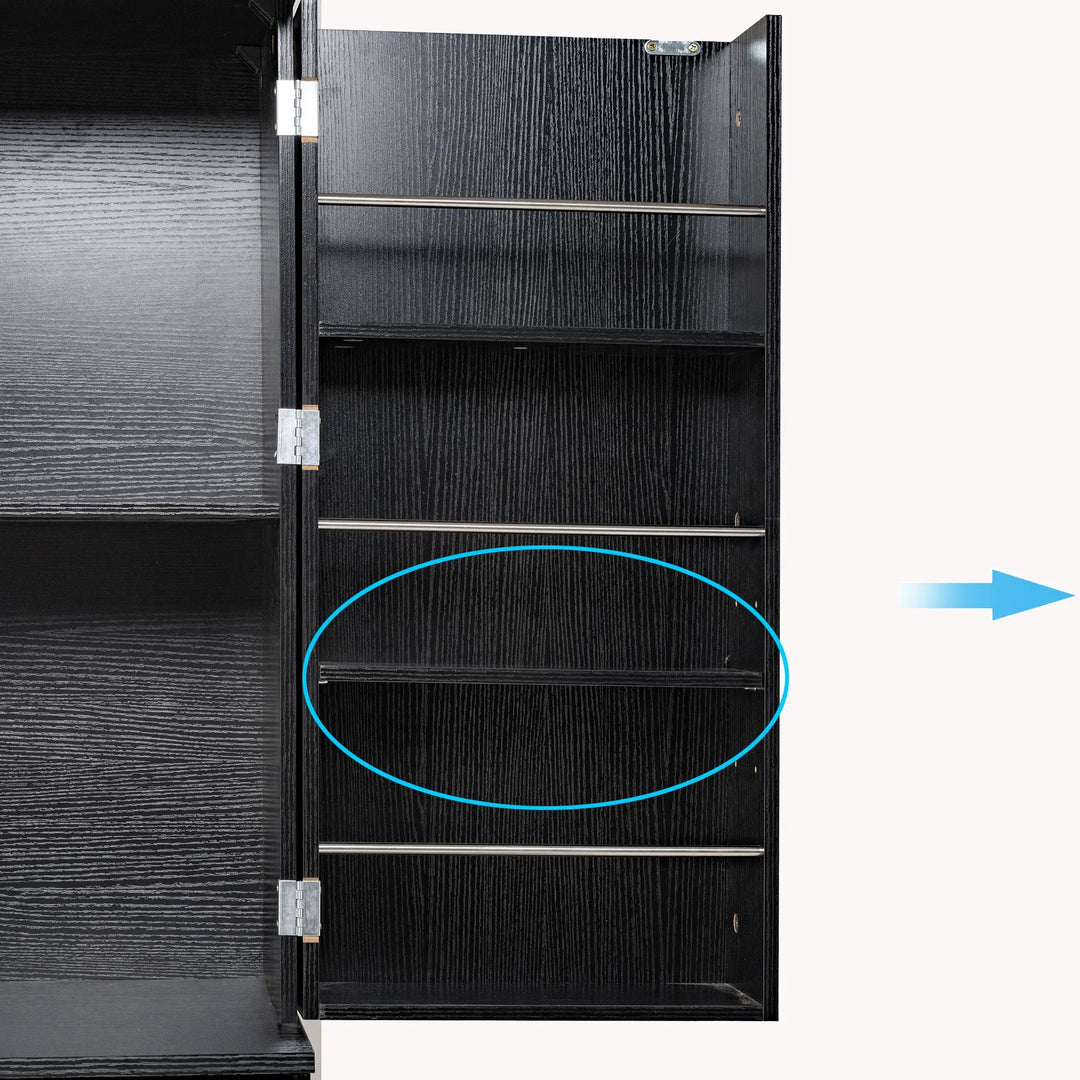 72" Fluted Kitchen Pantry Cabinet with 3 Keyboard Drawers & 6 Door Shelves Adjustable, Freestanding Cupboard Storage Cabinet for for Bathroom Diningroom, Office, Entryway, Black