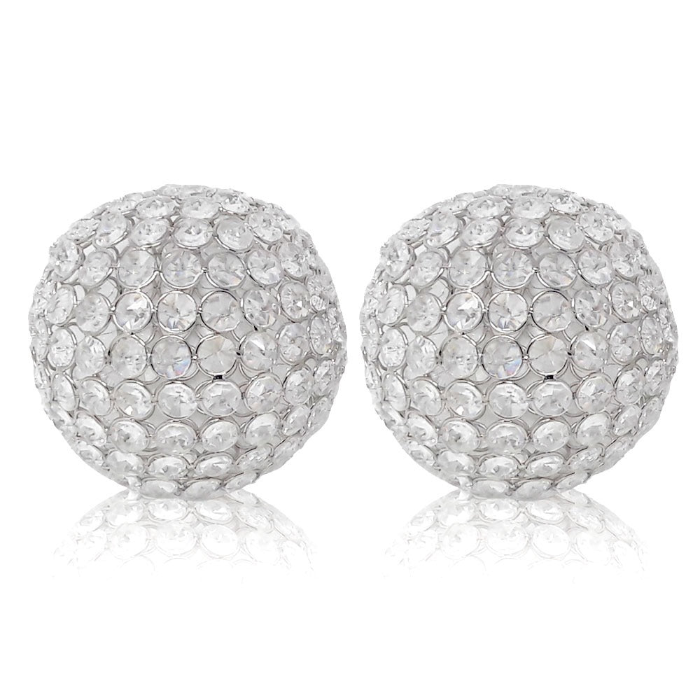 Set Of Two 5" Silver And Clear Faux Crystal Decorative Orb Sculptures