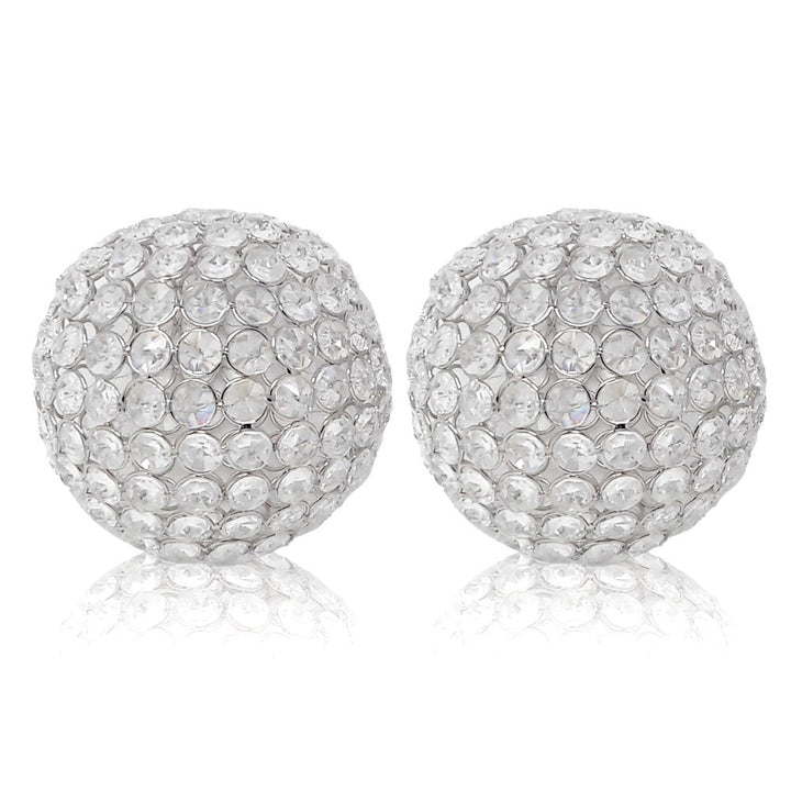 Set Of Two 5" Silver And Clear Faux Crystal Decorative Orb Sculptures