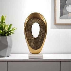 19" Gold And White Aluminum And Marble Abstract Tabletop Sculpture