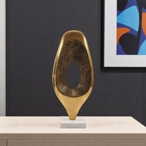 19" Gold And White Aluminum And Marble Abstract Tabletop Sculpture