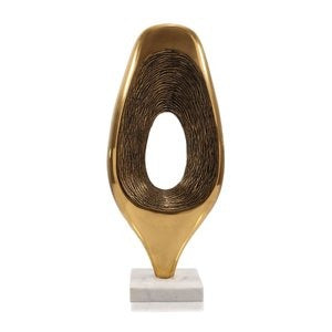 19" Gold And White Aluminum And Marble Abstract Tabletop Sculpture