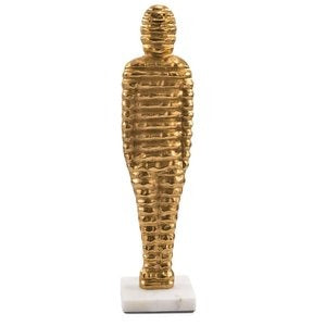 21" Gold And White Aluminum And Marble Mummy Tabletop Sculpture