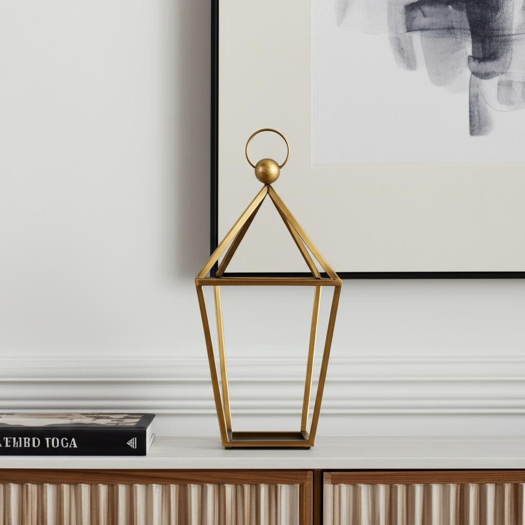 24" Gold Geometric Metal Tabletop Lantern Candle Holder