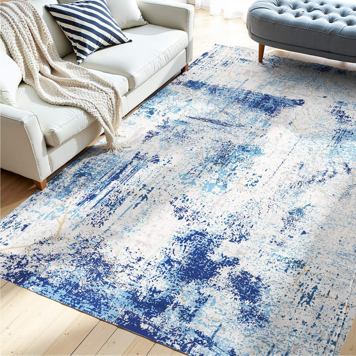VEVOR Area Rug, 5 x 7 ft Large Washable Rug, Non-Slip and Tear-Resistant Soft Carpet, Pet & Child Friendly Modern Area Rugs, Indoor Mat for Bedroom, Office, Living Room, Kids Room, Entryway, Blue