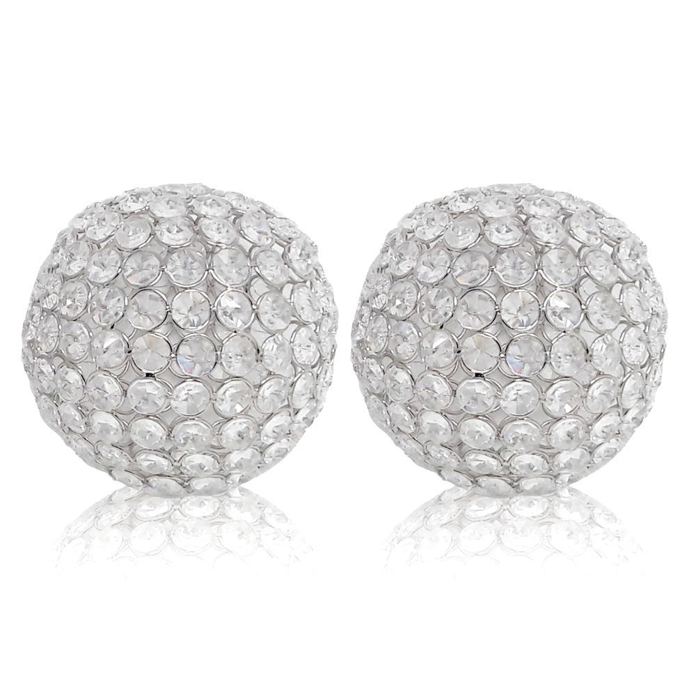 Set Of Two 5" Silver And Clear Faux Crystal Decorative Orb Sculptures