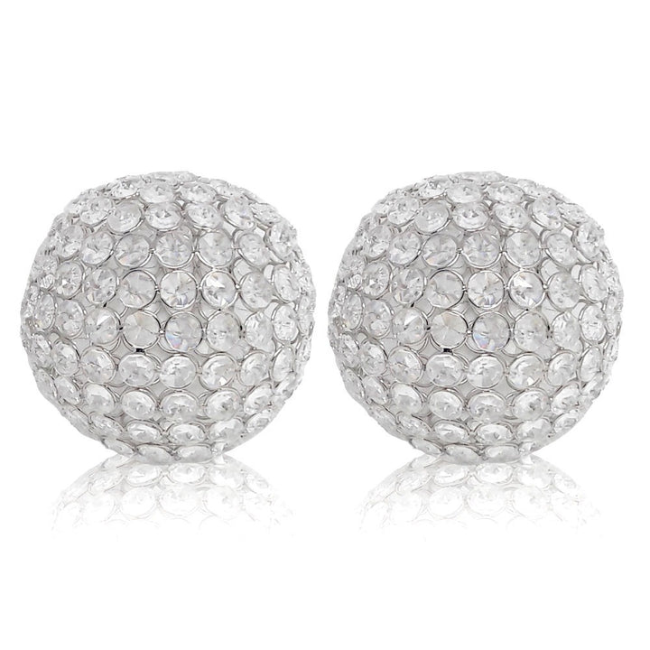 Set Of Two 5" Silver And Clear Faux Crystal Decorative Orb Sculptures