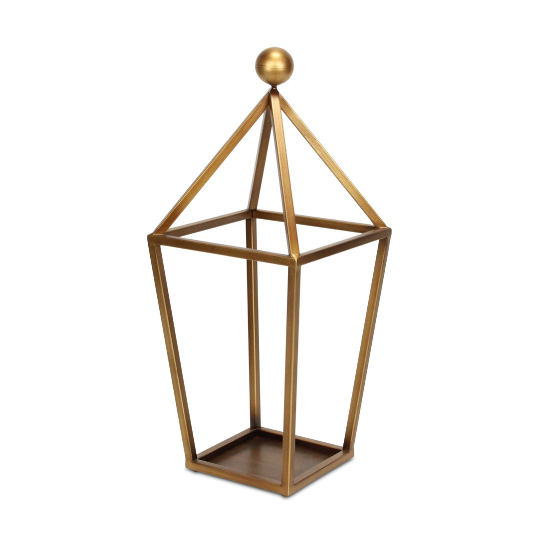 24" Gold Geometric Metal Tabletop Lantern Candle Holder