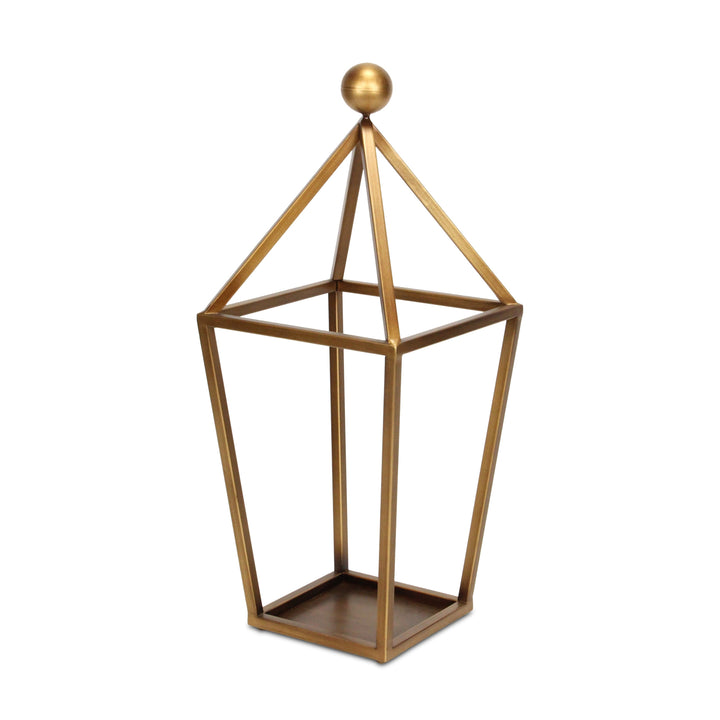 24" Gold Geometric Metal Tabletop Lantern Candle Holder