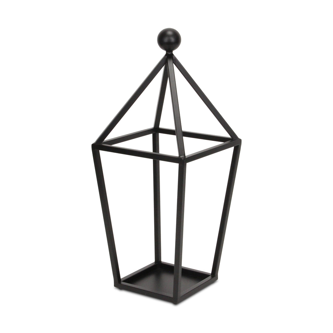 24" Black Geometric Metal Tabletop Lantern Candle Holder