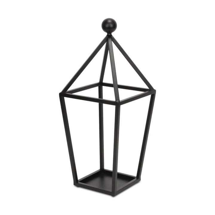 24" Black Geometric Metal Tabletop Lantern Candle Holder