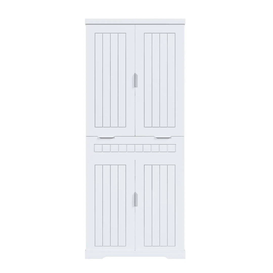 Pantry Cabinet, 71.65" Tall Storage Cabinet with Drawer, 2 Cabinets & 6 Door Shelves, Adjustable Shelves, Freestanding Cupboard for Kitchen, Living Room, Bathroom, Farmhouse Style, White