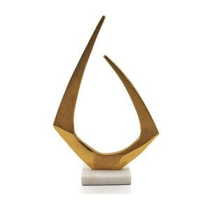 17" Gold And White Aluminum And Marble Abstract Tabletop Sculpture