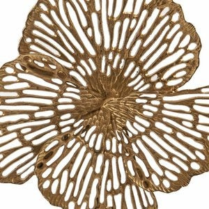 18" Antiqued Gold And White Aluminum And Marble Flowers Abstract Tabletop Sculpture