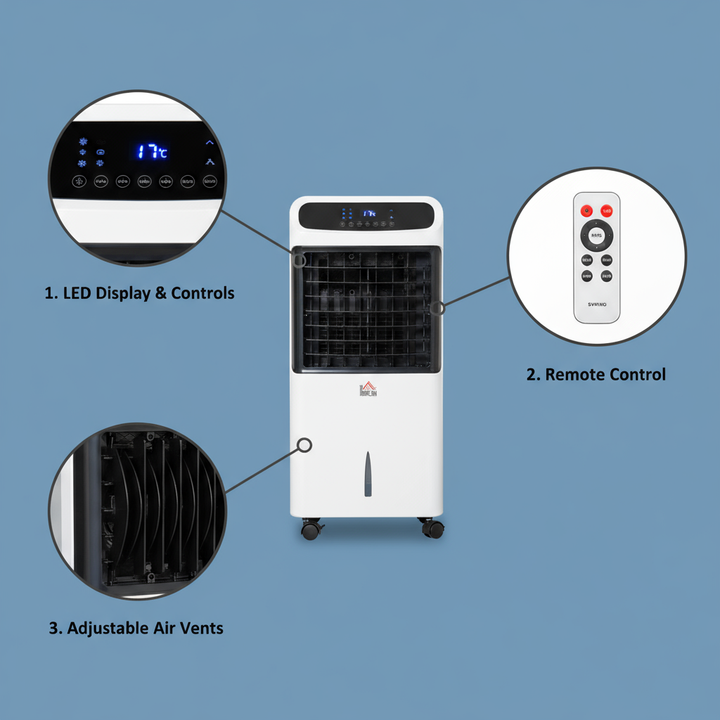 HOMCOM 32" Portable Air Cooler, 3-In-1 Evaporative Cooling, Ice Fan, Water Conditioner, Humidifier, Remote, LED