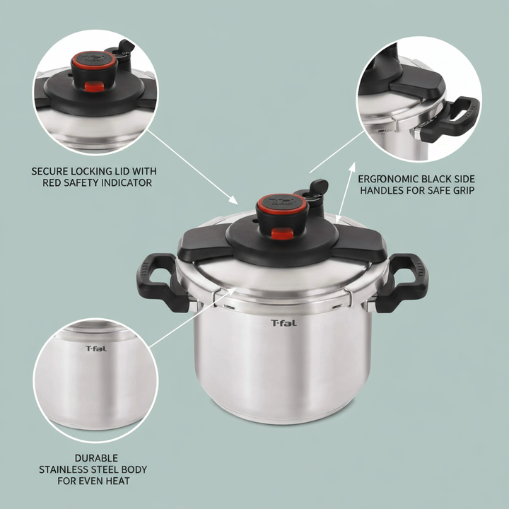 Clipso Stainless Steel Pressure Cooker 8 Quart, Induction Compatible, Secure locking System, One Hand System