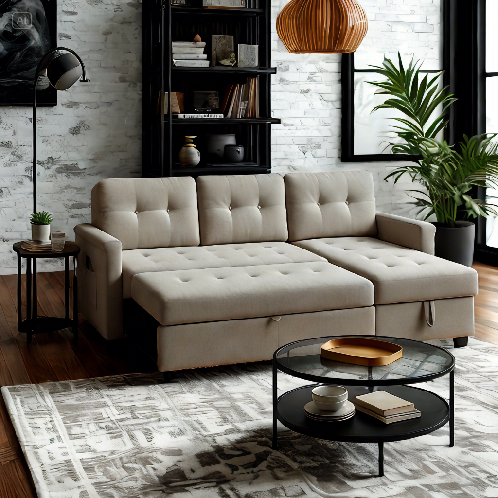 Multi-Functional Convertible Sofa Bed with Storage & Modern Amenities - Space-Saving Chenille Sectional