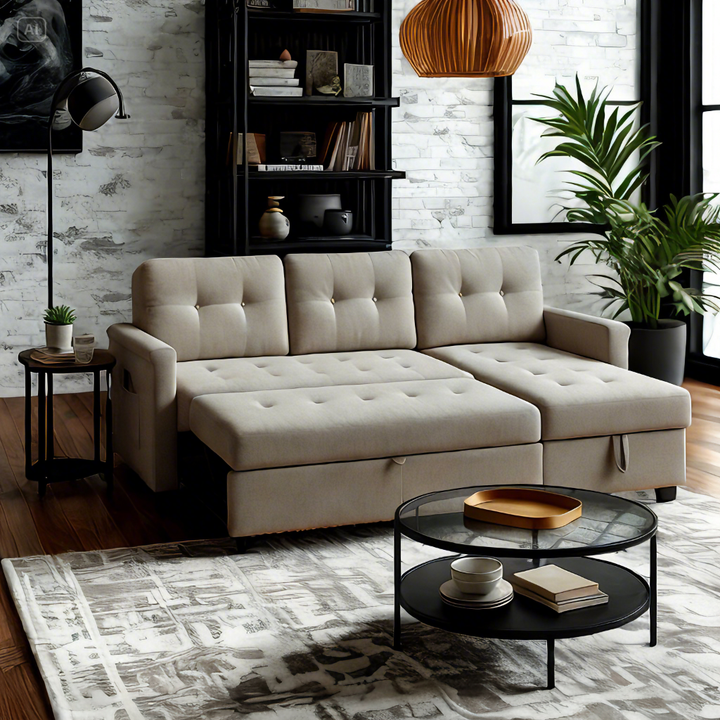 Multi-Functional Convertible Sofa Bed with Storage & Modern Amenities - Space-Saving Chenille Sectional