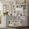 L-Shaped Computer Desk with 2 Cabinets and 2 Drawers, 11 Open Shelves and 1 Right Flip Shelf with Storage, with Power Outlet, for Study, Living Room and Office, White