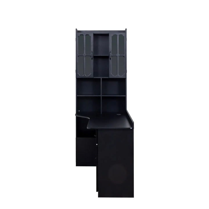 L-Shaped Corner Computer Desk for Home Office or Study desk, Study Modern Style Table with Drawers, Bookshelf & Hutch, 2-in-1 L-Shaped Design, Large Working Space,black