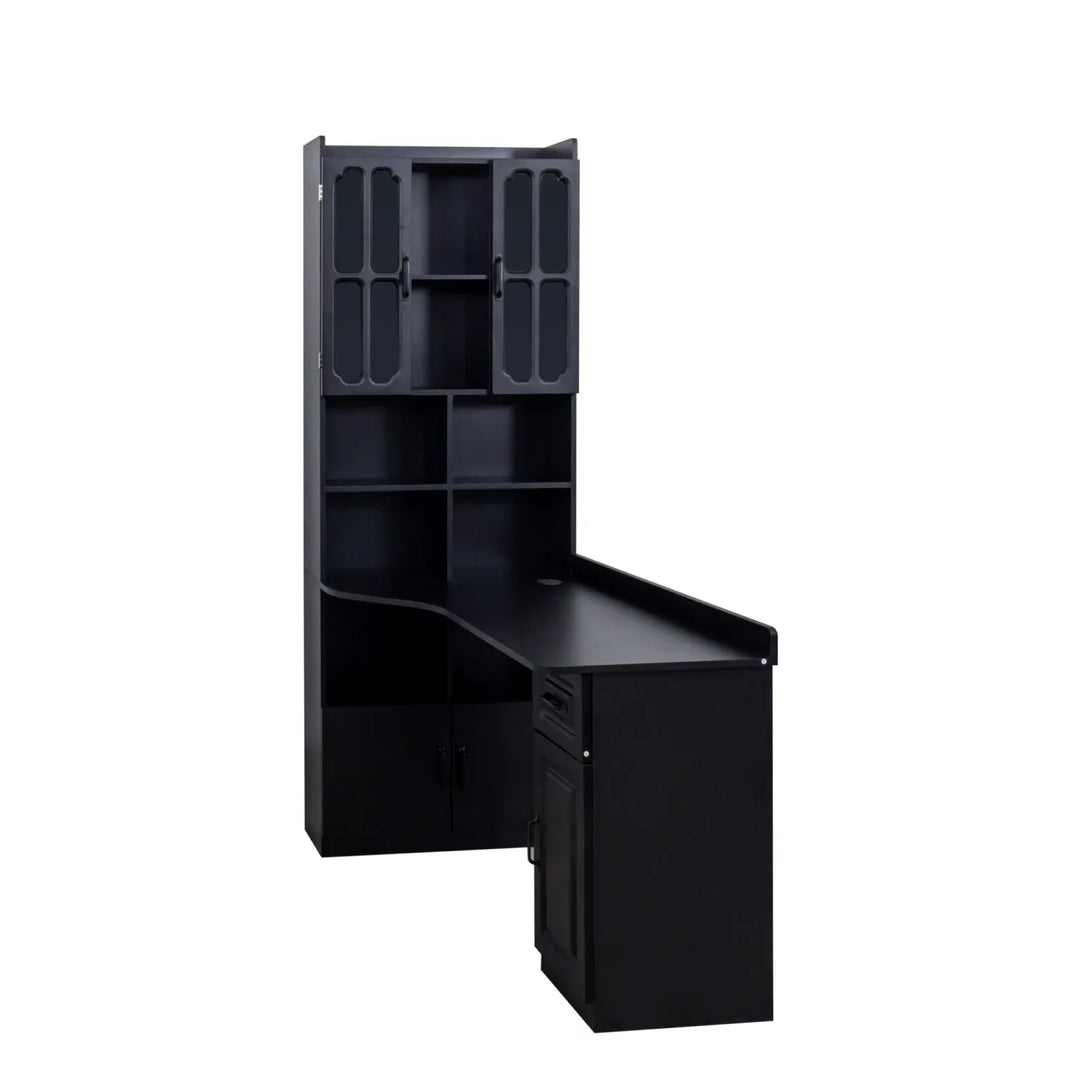 L-Shaped Corner Computer Desk for Home Office or Study desk, Study Modern Style Table with Drawers, Bookshelf & Hutch, 2-in-1 L-Shaped Design, Large Working Space,black