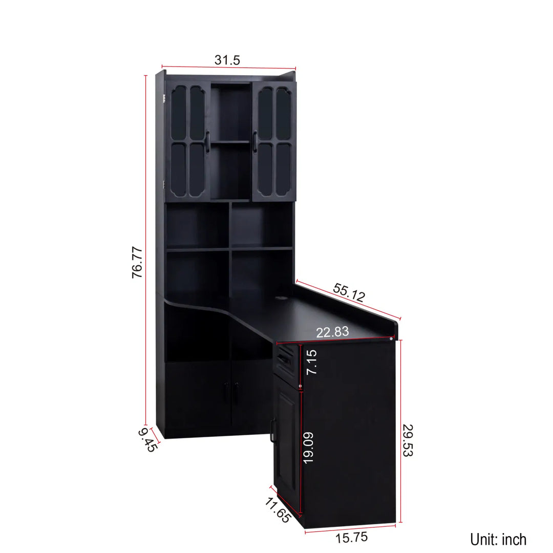L-Shaped Corner Computer Desk for Home Office or Study desk, Study Modern Style Table with Drawers, Bookshelf & Hutch, 2-in-1 L-Shaped Design, Large Working Space,black