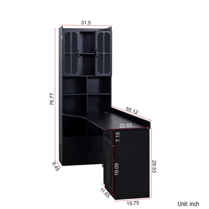 L-Shaped Corner Computer Desk for Home Office or Study desk, Study Modern Style Table with Drawers, Bookshelf & Hutch, 2-in-1 L-Shaped Design, Large Working Space,black