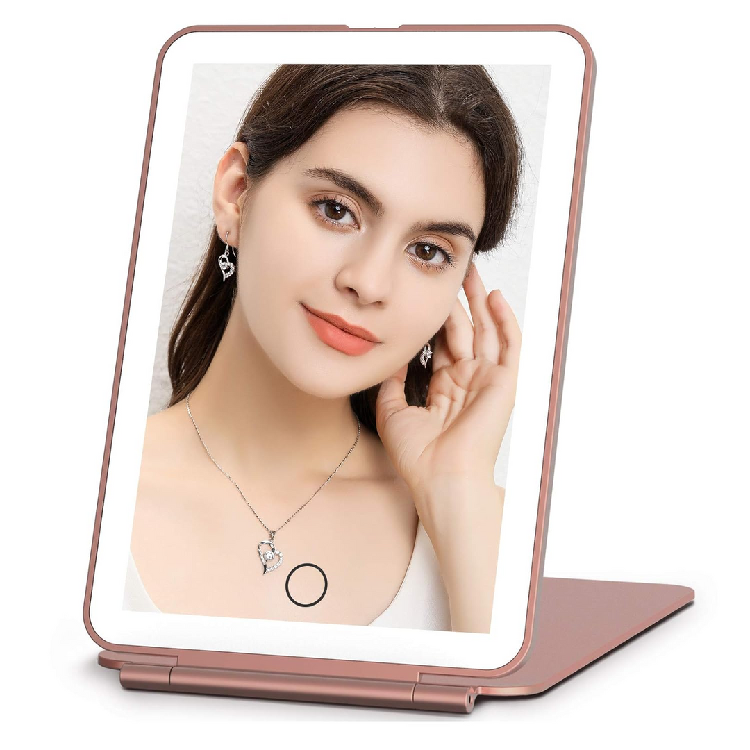 Portable LED lighted makeup mirror with rechargeable battery and bright illumination