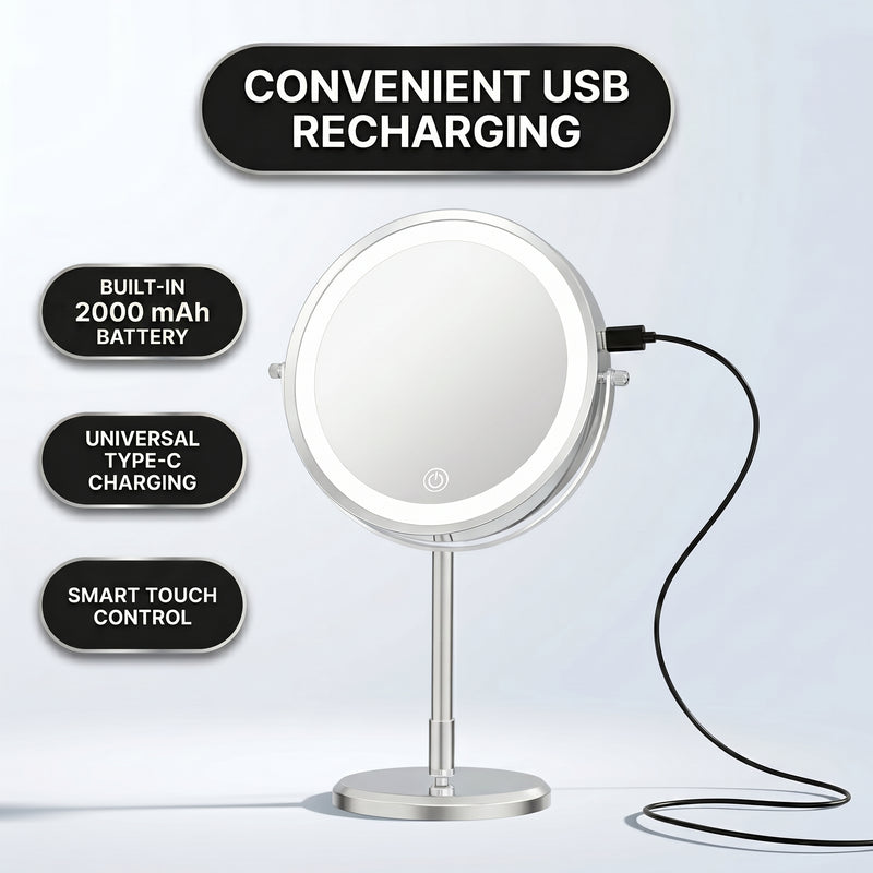 LED makeup mirror customizable 3-color lighting: cool white, natural daylight, and warm glow