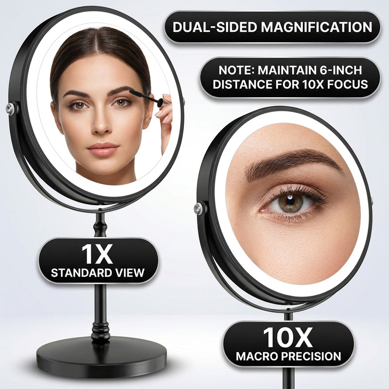 LED makeup mirror customizable 3-color lighting: cool white, natural daylight, and warm glow