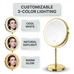 LED makeup mirror customizable 3-color lighting: cool white, natural daylight, and warm glow