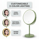 LED makeup mirror customizable 3-color lighting: cool white, natural daylight, and warm glow